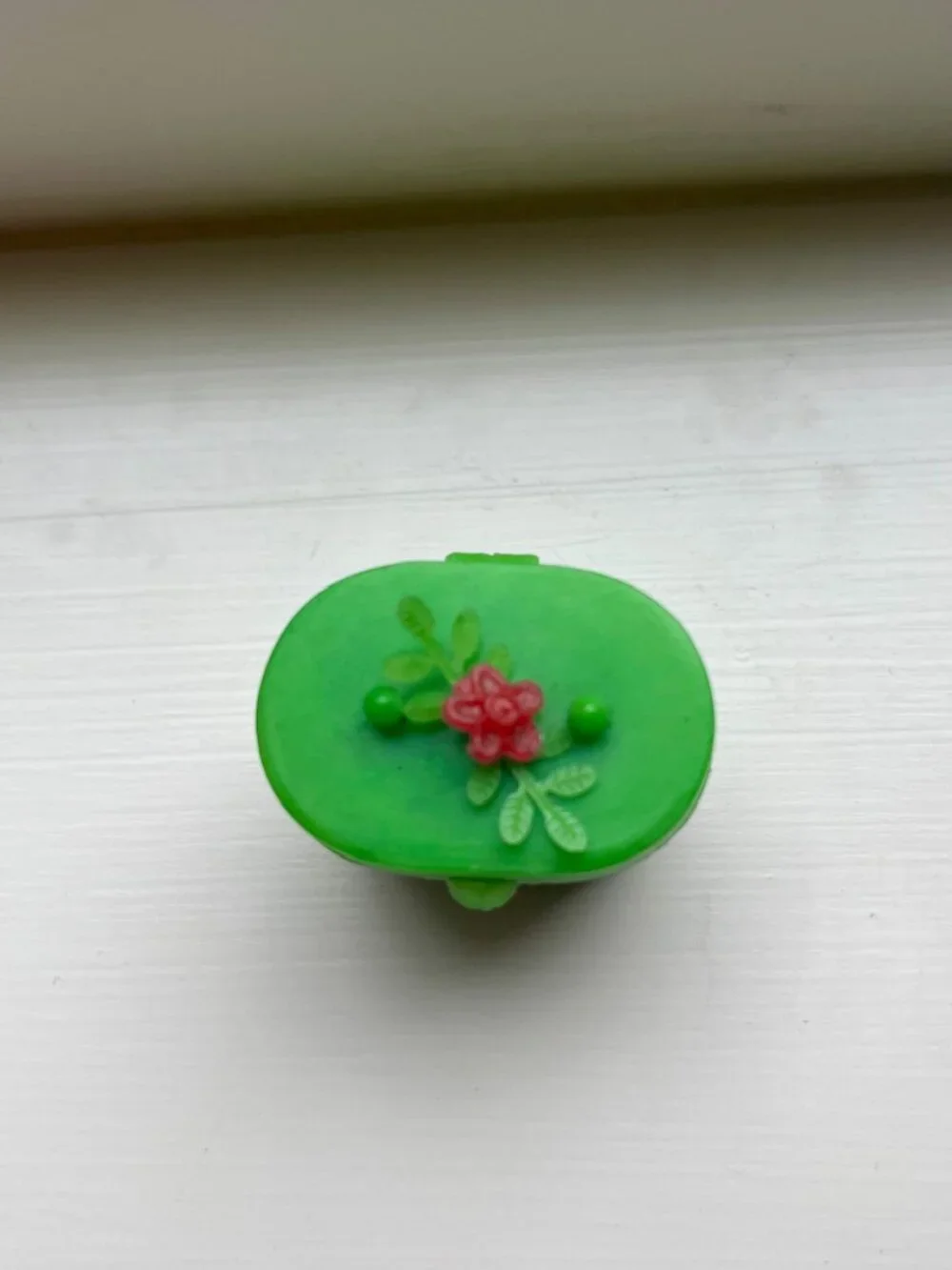 Vintage Meier & Frank Rain Bonnet Green Plastic Mini Purse Case Pink Flower